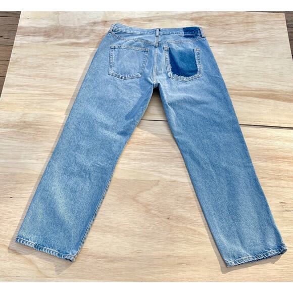 Mango Blue Solid‎ Denim Ripped Jeans Button Relaxed Regular Fit Size 12 USA - Picture 8 of 10
